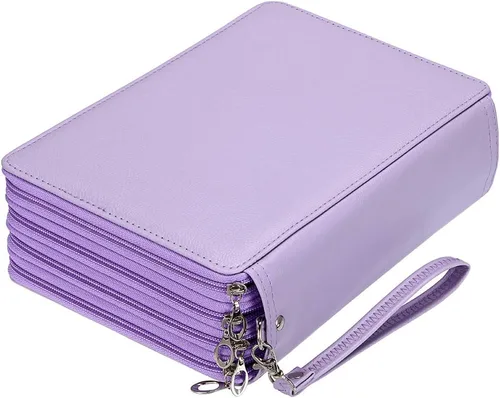 BTSKY - Organizador de lápices de colores con 200 ranuras, estuche de piel sintética de lujo con correa removible para lápices de colores, lápices