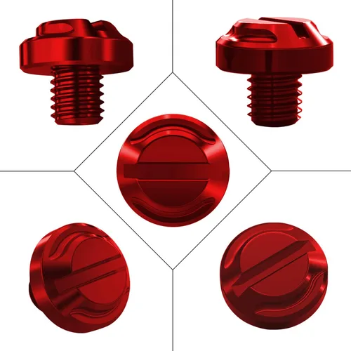 Miniatura 3 de 4 tapones para agujeros de espejo rojo para motocicleta, 2 regulares+2 reversas M10x1.25 (rojo, M10>2 regular + 2 reverso)