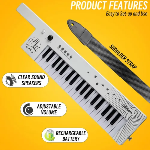 Miniatura 3 de Teclado de Piano Portátil de 37 Teclas, Juguetes Electrónicos de Karaoke Keytar con Micrófono y Correa de Transporte, 4 Tonos, 4 Ritmos, 10