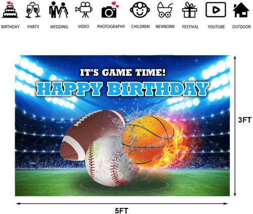 Miniatura 3 de Ticuenicoa Telón de fondo de cumpleaños deportivo de 5 x 3 pies para niños, fútbol, baloncesto, béisbol, cumpleaños, fondo de cumpleaños para niños