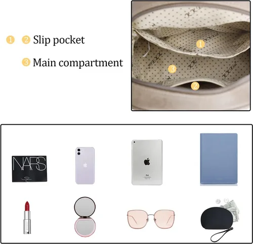 Miniatura 5 de KKXIU Bolso pequeño de la mochila del cuero sintético de la manera para las mujeres y las niñas adolescentes con la borla, Caqui, Viajar