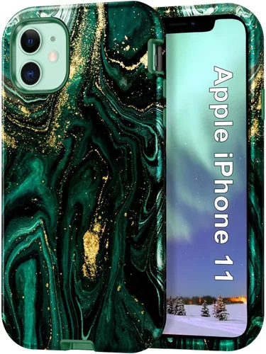 Miniatura 11 de CASEFIV Funda compatible con iPhone 11, patrón de mármol 3 en 1, resistente a prueba de golpes y caídas, cuerpo completo, policarbonato duro