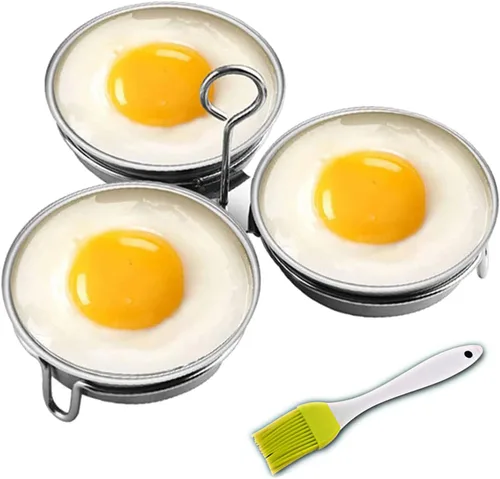 Miniatura 7 de Cazador de huevos de acero inoxidable, Fabricante perfecto de huevos escalfados, Anillos redondos para cocina de huevos para desayuno, 3 tazas