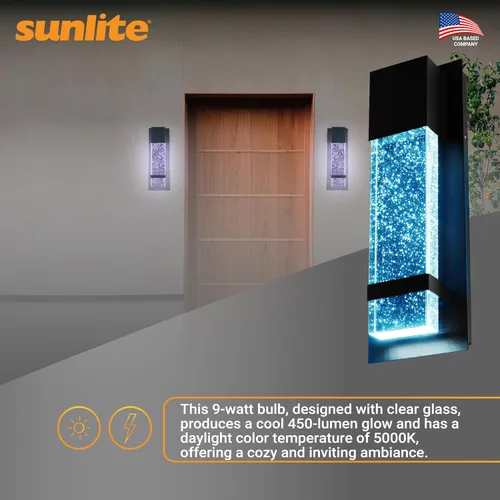 Miniatura 5 de Sunlite Aplique de pared LED, marco de metal negro con panel de vidrio efecto gota de lluvia, 4.75 pulgadas de ancho, luz diurna de 5000 K