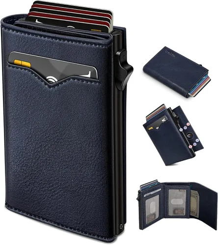 Miniatura 15 de Cartera miyozi para hombre, con bolsillo para efectivo, 2 ventanas para identificación, 9-13 ranuras para tarjetas, estuche metálico, elegante