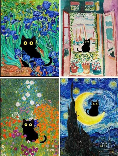 Miniatura 12 de Kits de pintura de diamantes para adultos, pintura de diamante de gato negro 5D, arte de diamantes para adultos, diamantes redondos de taladro