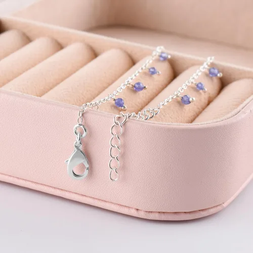 Miniatura 39 de Yanara Tobilleras de piedras preciosas para mujer, piedra natal natural, chapada en plata, joyería hecha a mano en 8.5 + 1.5 pulgadas, cristales