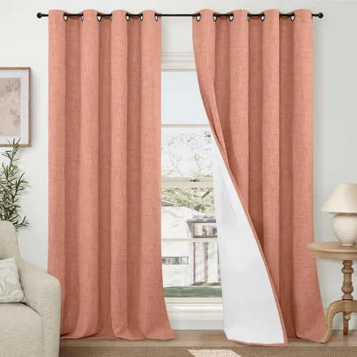 Miniatura 14 de Cortinas Opacas de Lino Azul Bebé para Guardería de 40 Pulgadas de Largo, 2 Paneles, Cortinas Cortas con Aislamiento Térmico Boho de Bloqueo Total