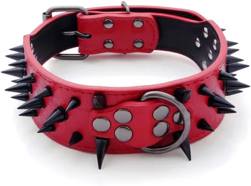 Miniatura 35 de Collar de cuero para perro, collar de perro con pinchos y tachuelas para perros medianos y grandes Pit Bull Mastiff Bully Boxer (S, rosa intenso)