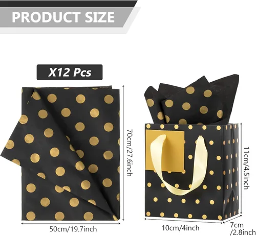 Miniatura 2 de Tenare 12 bolsas de regalo pequeñas, mini bolsa de papel metálica a granel con asa de papel de seda para envoltura de regalo, día del padre, negro