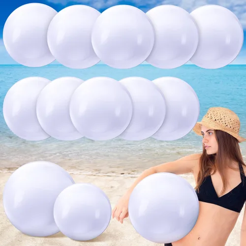 Sinmoe 12 Piezas Pelotas de Playa Inflables Grandes Gigantes Blancas a Granel Sólidas para Piscina de Natación Flotantes Hinchables DIY Pintura