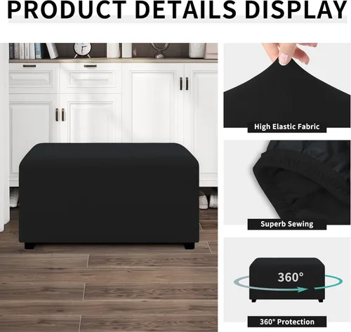 Miniatura 4 de Easy-Going Funda para Otomán Elástica 100% Doble Impermeable Rectangular Plegable Taburete de Almacenamiento Protector de Muebles Funda Suave