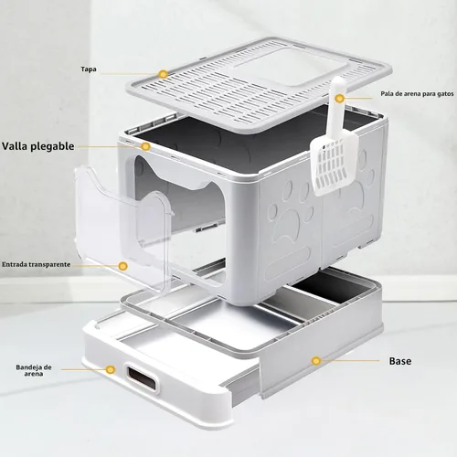 Miniatura 6 de Caja de arena cerrada para gatos con tapa cubierta de salida superior, caja de arena de acero inoxidable de metal a prueba de fugas e inodora, fácil
