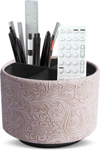 Miniatura 34 de lizimandu Organizador Redondo de Cuero para Suministros de Arte, Soporte para Control Remoto, Rotación de 360 Grados, Soporte Multifuncional