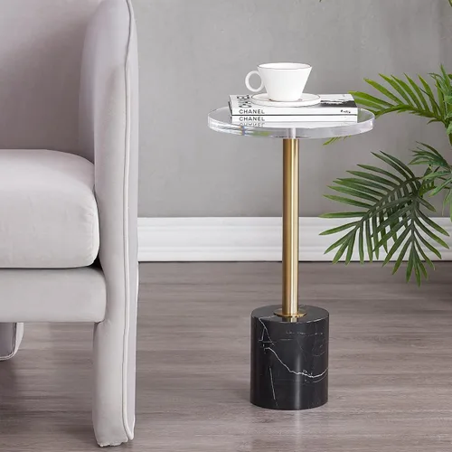 Miniatura 2 de Mesa auxiliar de acrílico para muebles, mesa auxiliar redonda pequeña transparente para sala de estar, dormitorio, oficina, mesita de noche moderna