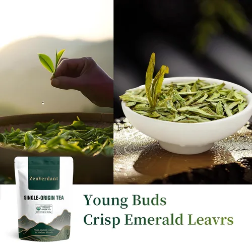 Miniatura 3 de ZenVerdant USDA - Té verde orgánico Dragon Well de 12 onzas, hoja suelta Hangzhou Longjing de alta calidad, cosecha de primavera, fresco, tierno