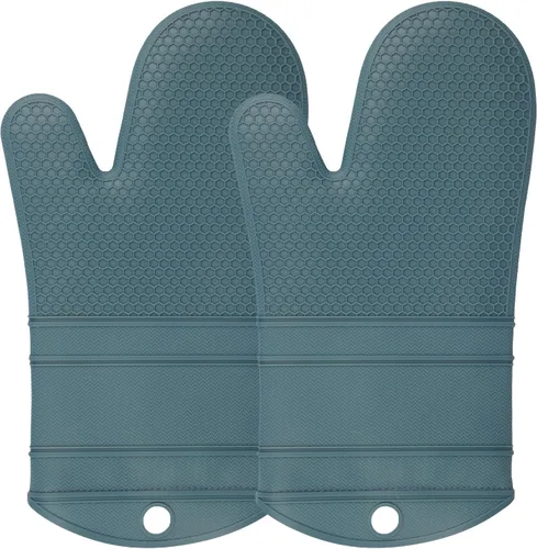 YUTAT Silicone Oven Mitts,Heat Resistant 500F Kitchen Mitts 2PCS,Waterproof Cooking Gloves with Soft Polyester Filling for Kitchen Cooking Baking