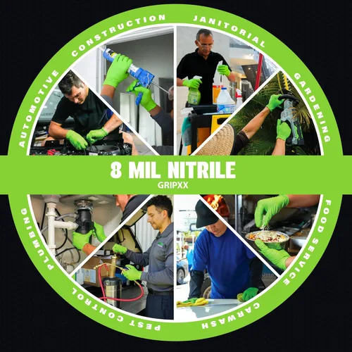 Miniatura 8 de GRIPXX Herkules Grip guantes de nitrilo verde de alta resistencia de 8 mil, textura de diamante 3D elevada - libres de látex y polvo - industriales