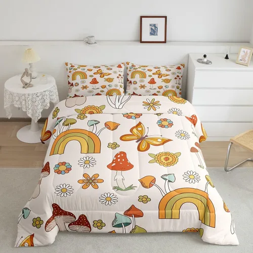 Miniatura 21 de Lindo juego de edredón de flores para niños y mujeres. Juego de ropa de cama de flores coloridas de dibujos animados, tamaño individual, bonito