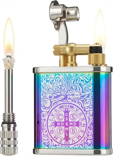 Miniatura 13 de 2 en 1 Lighetr - Encendedor de queroseno con brazo de elevación permanente, estilo antiguo, con fósforo permanente (bronce)