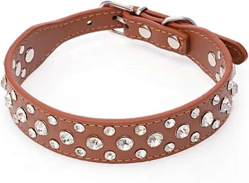 Miniatura 10 de Dogs Kingdom Collares de piel con diamantes de imitación personalizados de 12 a 20 pulgadas de longitud, para razas pequeñas y medianas, color azul
