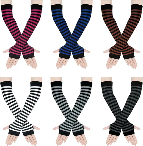Miniatura 20 de Amandir Guantes largos sin dedos para mujer, calentadores de brazos, guantes elásticos de punto para el pulgar
