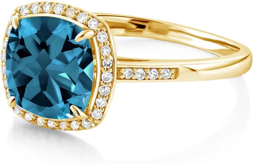 Miniatura 6 de Gem Stone King Anillo de compromiso de oro amarillo de 10 quilates con topacio azul Londres y diamantes para mujer