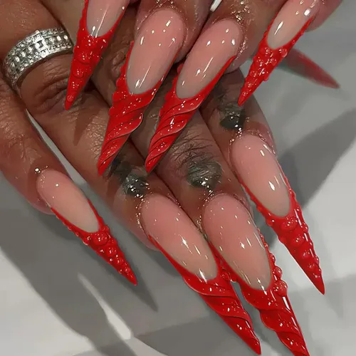 Miniatura 13 de Uñas postizas a presión para Halloween, con forma de hueso gótico, de terror, de cobertura completa, color blanco y negro, acrílico, para fiestas