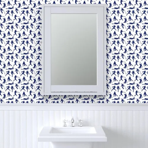 Miniatura 9 de Spoonflower Papel tapiz para despegar y pegar - Jugadores de béisbol Azul oscuro Deportes Hombres Thin Line Kids Papel pintado extraíble