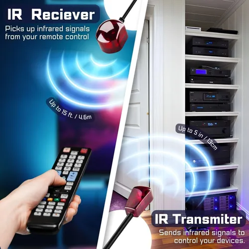Miniatura 5 de TNP Cable extensor de control remoto infrarrojo infrarrojo (10 pies) - Receptor IR alimentado por USB y cable de extensión de emisor IR - Kit