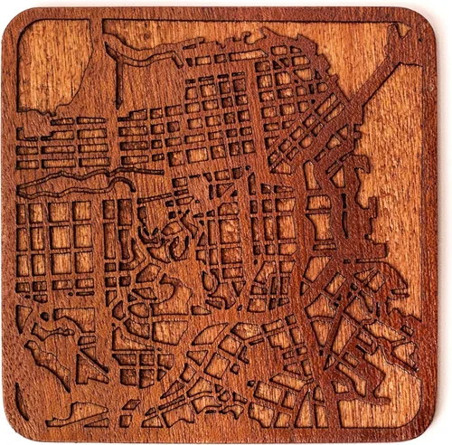 Miniatura 158 de Posavasos Amsterdam Map by O3 Design Studio, 1 pieza, posavasos de madera Sapele con mapa de la ciudad, hecho a mano, varias ciudades opcionales