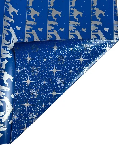 Miniatura 4 de Religious Wrappers Papel de regalo religioso de doble cara de Navidad azul y plateado, papel festivo de 100 pies cuadrados para vacaciones, hermoso
