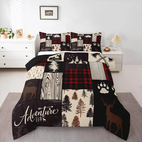 Miniatura 56 de Inserto de edredón retro de cabaña para niños, juego de edredón de retazos a cuadros para niños, adolescentes y adultos, juego de ropa de cama