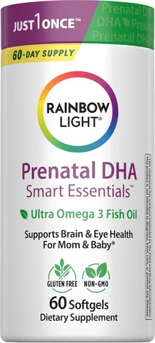 Rainbow Light Vitaminas prenatales DHA para mujeres | 60 cápsulas blandas | Aceite de pescado Omega 3 (DHA y EPA) | Apoya la salud de la madre y el