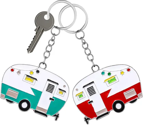 2 Piezas Llavero de Caravana, Llavero de Caravana RV Accesorios de Caravana para Remolques de Viaje Llavero Retro de Coche de Camping