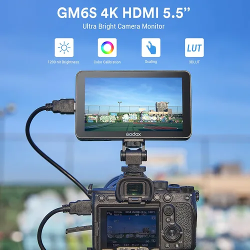 Miniatura 2 de Godox GM6S - Monitor de cámara de 5.5 pulgadas, monitor de video 4K HDMI ultra brillante, pantalla táctil IPS de 1920 x 1080, entrada y salida 3D