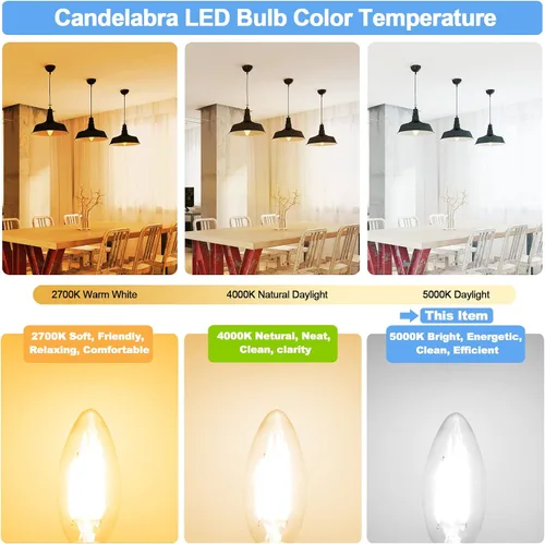Miniatura 4 de Bombilla LED E12 de 5000 K, luz diurna brillante, bombillas tipo B equivalentes a 40 W con base de candelabro pequeña, bombillas de araña