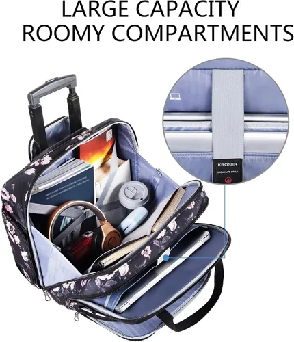 Miniatura 3 de KROSER - Maletín de Ordenador Portátil con Ruedas Premium, Bolsa de Ordenador Portátil de 15.6 Pulgadas, Bolso de Viaje Nocturno con Bolsillos RFID