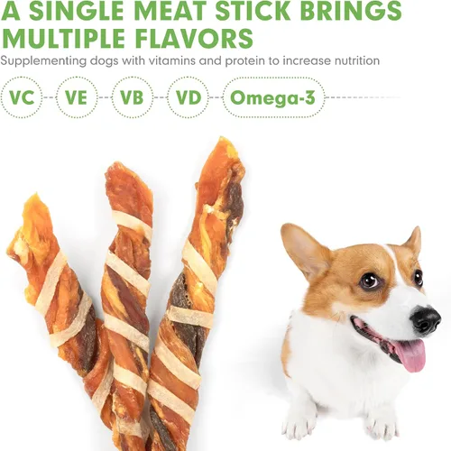 Miniatura 4 de MON2SUN Golosinas para perros, palitos de cecina de triple sabor, palitos de pollo de pato y bacalao de 4.5 a 5 pulgadas para perros pequeños