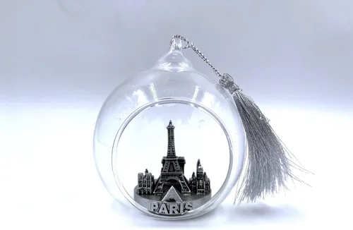 Paris Skyline - Adorno colgante de cristal de la torre Eiffel y mesa para vacaciones y decoración del hogar, 2 1/2 pulgadas OR101 (plateado)