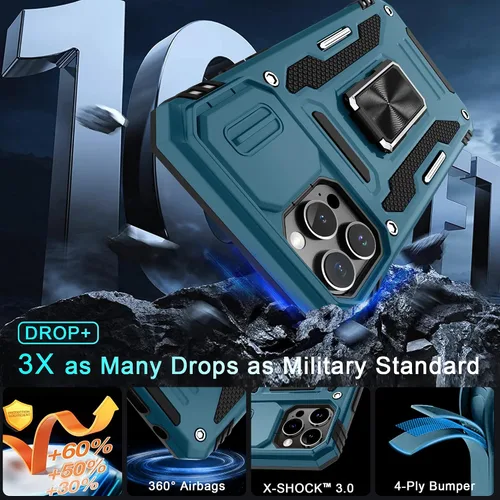 Miniatura 301 de DEERLAMN Funda para iPhone Xs Max con funda deslizante para cámara + protector de pantalla, soporte giratorio de anillo de grado militar a prueba