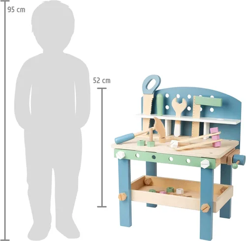 Miniatura 6 de Small Foot - Banco de trabajo compacto de madera - Juego de banco de herramientas en tema nórdico - Juego de más de 21 piezas incluye martillo