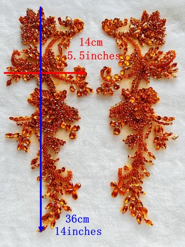 Miniatura 5 de Parches de apliques de encaje brillantes hechos a mano con cuentas de costura, lentejuelas y accesorios para vestido de novia, un par/bolsa Plata