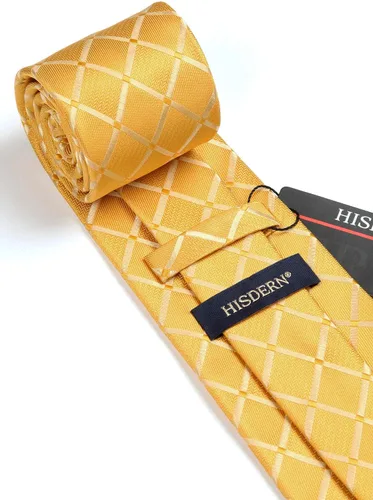 Miniatura 60 de HISDERN Conjunto de corbata a cuadros a cuadros pañuelo tejido clásico formal para hombre corbata y bolsillo cuadrado