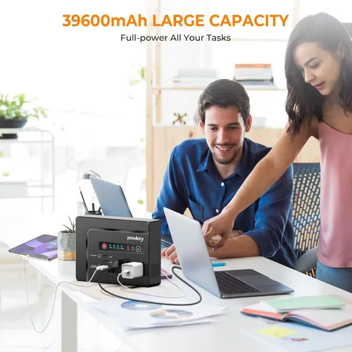 Miniatura 2 de Powkey Estación de Energía Portátil 200W, Paquete de Batería de Generador Solar Portátil 146Wh con 2 Salidas de CA de Onda Senoidal Pura/4 USB A/1
