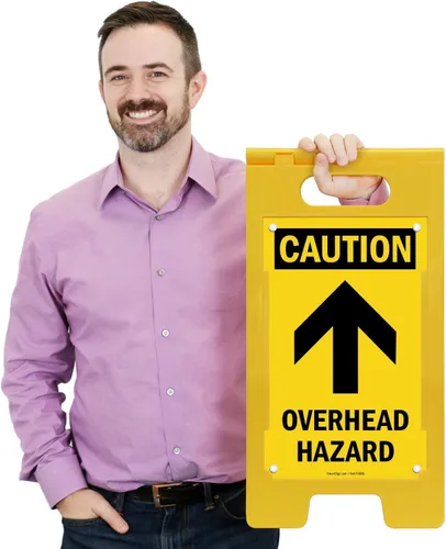 Miniatura 2 de SmartSign Letrero plegable con flecha ascendente "Caution - Overhead Hazard", plástico de 25 x 12 pulgadas
