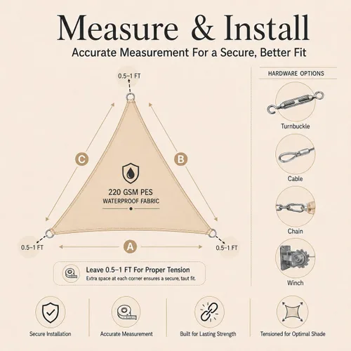 Miniatura 6 de ShadeMart Toldo impermeable triangular de 12 x 12 x 12 pies, color beige, toldo con 95% resistente a los rayos UV, para patio, terraza, balcón
