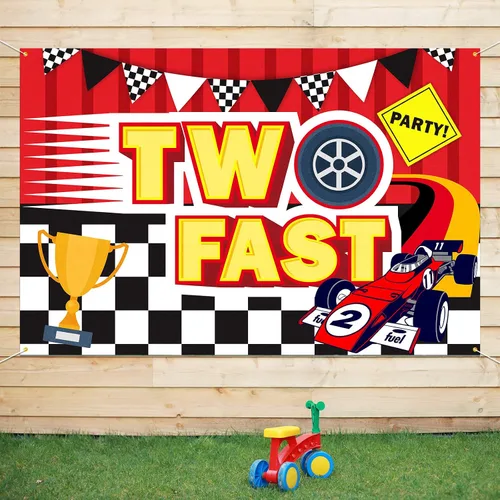 Fondo de pancarta de fondo de dos rápidos, decoración de cumpleaños de coche de segunda carrera, suministros de fiesta para niños, 3.9 x 5.9 pies