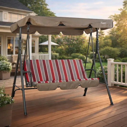 Miniatura 11 de Kozyard Alicia - Silla Columpio para Patio, Cómodos Asientos de 3 Cojines con Marco de Acero Resistente, Toldo Ajustable y Cojín Extraíble, Columpio