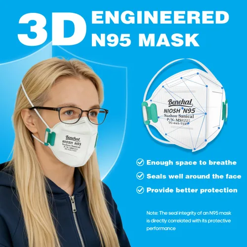 Miniatura 4 de NIOSH - Máscara respiradora de partículas N95, paquete de 20 mascarillas N95, envueltas individualmente, ajuste universal